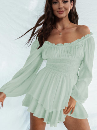 Off Shoulder Smocked Waist Romper Trendsi