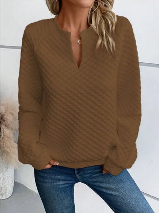 Notched Long Sleeve Sweatshirt Divacious