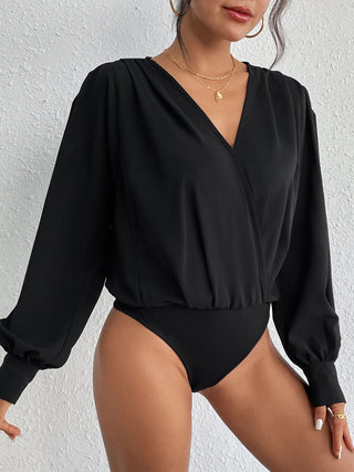 Surplice Ruched Long Sleeve Bodysuit Divacious