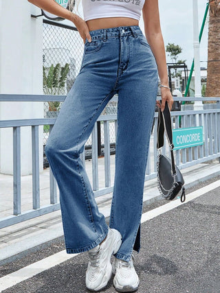 Slit High Waist Jeans with Pockets Divacious