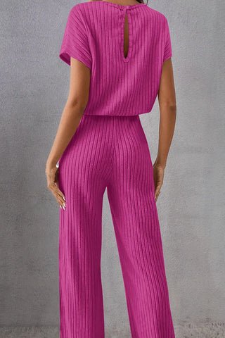 Round Neck Short Sleeve Jumpsuit Divacious