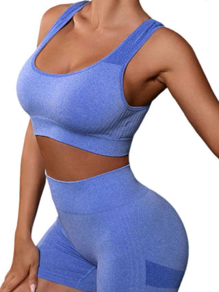 Cutout Scoop Neck Tank and Shorts Active Set Trendsi