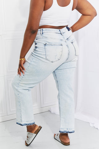 Full Size Camille Acid Wash Crop Straight Jeans Divacious