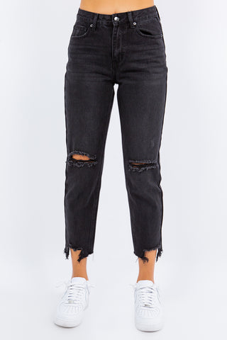 High Waist Distressed Cropped Straight Jeans Divacious