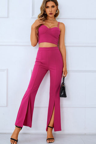 Sweetheart Neck Sports Cami and Slit Ankle Flare Pants Set Trendsi