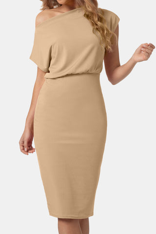 Boat Neck Short Sleeve Knee-Length Dress Trendsi