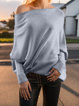 Texture Round Neck Long Sleeve Sweater Divacious