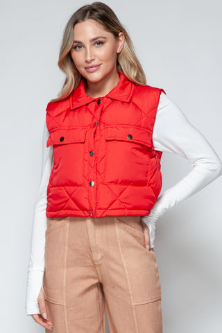 Snobbish Snap Down Quilted Crop Vest Trendsi