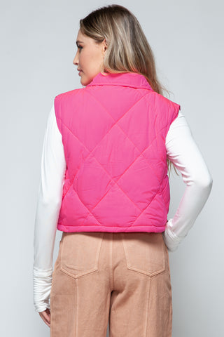 Snobbish Snap Down Quilted Crop Vest Trendsi