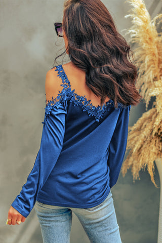 Lace Detail Cold Shoulder Long Sleeve T-Shirt Divacious