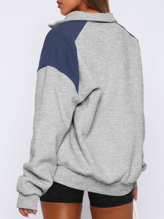 Contrast Quarter Zip Long Sleeve Sweatshirt - Divacious