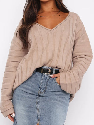 V-Neck Dropped Shoulder Sweater - Divacious