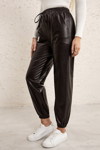 Elastic Waist PU Leather Joggers Divacious