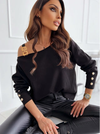 Asymmetrical Neck Buttoned Top Divacious