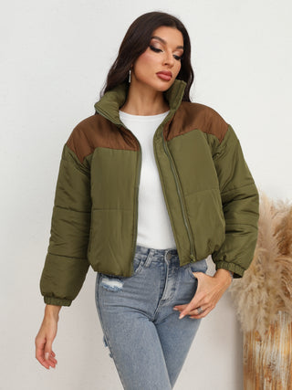 Two-Tone Zip-Up Puffer Jacket Divacious