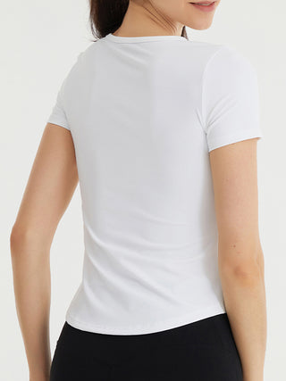 Notched Neck Short Sleeve Active Top Trendsi