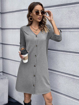 Ivy Lane Button Down V-Neck Mini Dress Trendsi