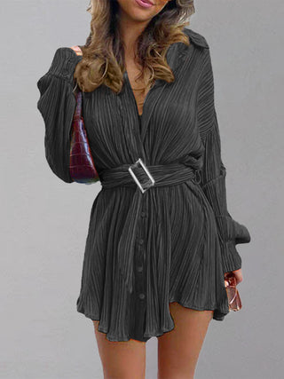 Button Up Dropped Shoulder Shirt Dress Trendsi