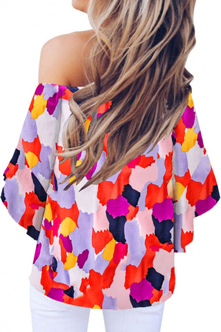 Tied Printed Off-Shoulder Half Sleeve Blouse Divacious