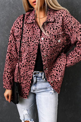 Leopard Raw Hem Button Up Denim Jacket Divacious