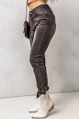 High Waist Raw Hem Skinny Jeans Divacious