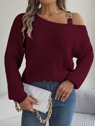 Asymmetrical Neck Long Sleeve Sweater Divacious