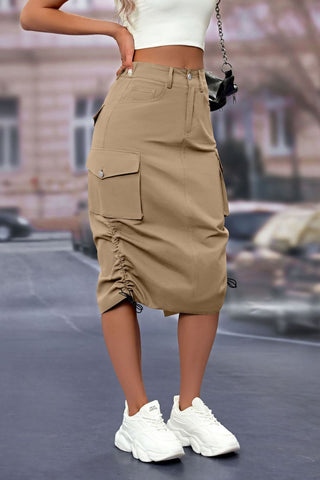 Drawstring Slit Skirt with Pockets Divacious