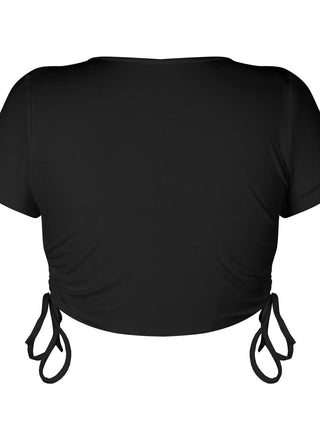 Round Neck Short Sleeve Drawstring Tee - Divacious