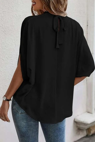 Tie Back Slit Half Sleeve Blouse Divacious