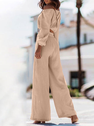 Off Shoulder Long Sleeve Top and Pants Set Trendsi