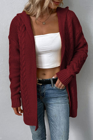 Cable-Knit Dropped Shoulder Hooded Cardigan Divacious