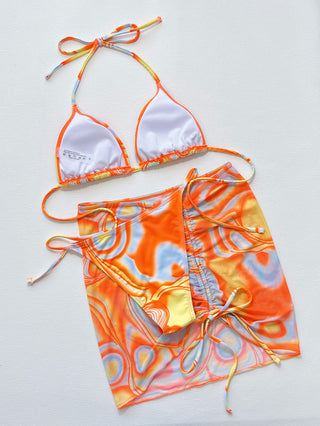 Multicolored Drawstring Ruched Three-Piece Swim Set Divacious