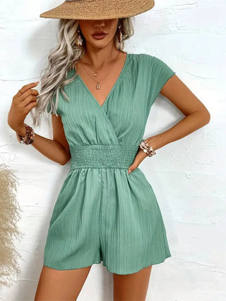 Tied Surplice Short Sleeve Romper Divacious