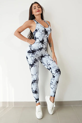 Printed Crisscross Wide Strap Jumpsuit Divacious