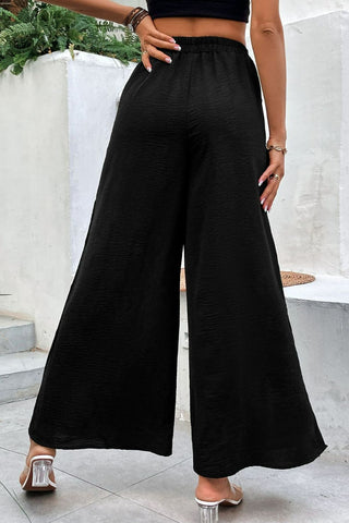 Button Detail Elastic Waist Wide Leg Pants Divacious