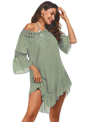 Backless Cutout Three-Quarter Sleeve Cover Up Divacious