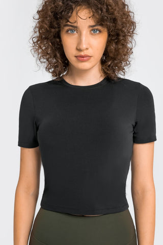 Millennia Round Neck Short Sleeve Yoga Tee Trendsi