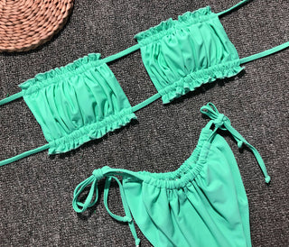 Frill Trim Ruched Bikini Set Divacious