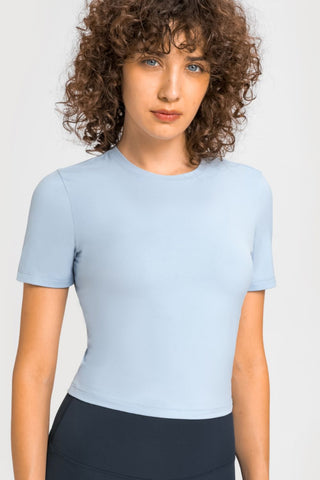 Millennia Round Neck Short Sleeve Yoga Tee Trendsi