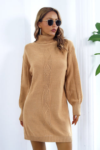 Openwork Turtleneck Long Sleeve Sweater Dress Divacious