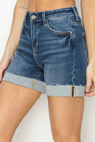 High Rise Cuffed Denim Shorts Divacious