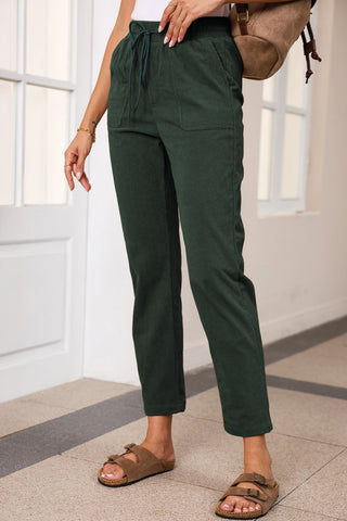 Drawstring Straight Pants with Pockets Divacious