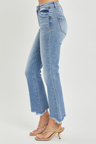 Full Size Frayed Hem Cropped Straight Jeans Divacious