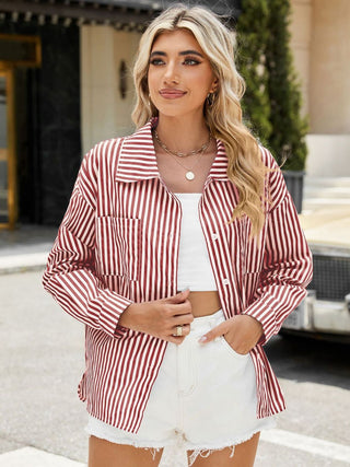 Striped Button Up Long Sleeve Shirt Divacious