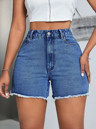 Raw Hem High Waist Denim Shorts Divacious