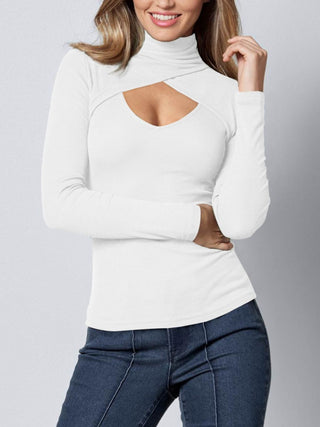 Cutout Turtleneck Long Sleeve T-Shirt - Divacious