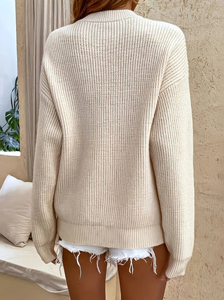 Half Button Dropped Shoulder Sweater Divacious