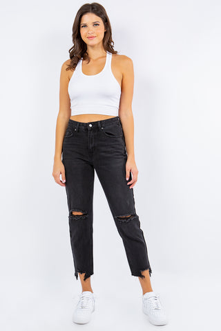 High Waist Distressed Cropped Straight Jeans Divacious