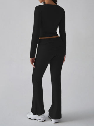 Square Neck Long Sleeve Top and Pants Set - Divacious