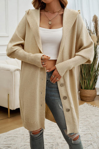 Button Up Long Sleeve Hooded Cardigan Divacious